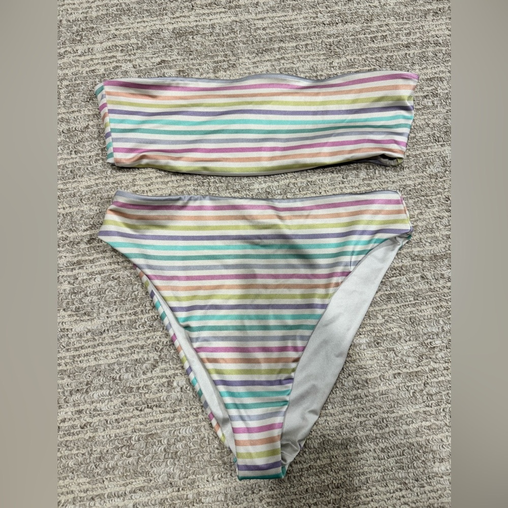 La Hearts Multicolored Striped Bikini Set